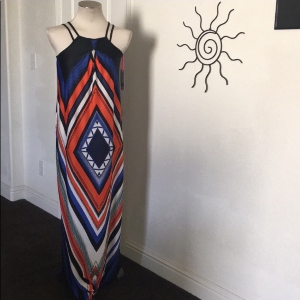 Special One by ROCK Black Blue Reddish-Orange and White Maxi Dress